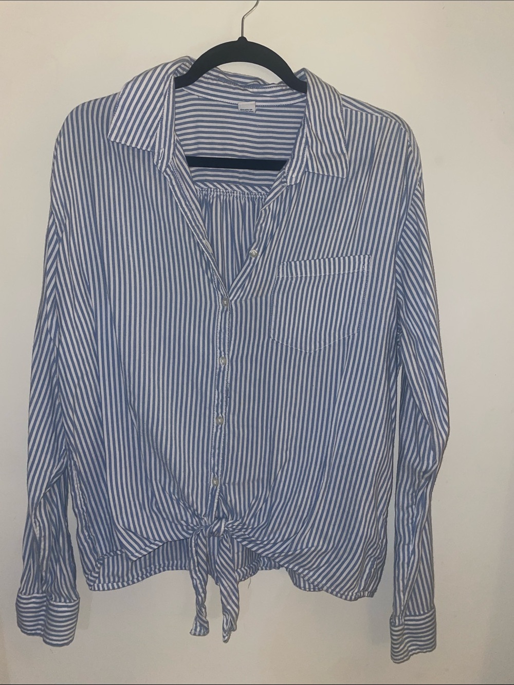 Striped Blue and White Tie-Front Shirt
